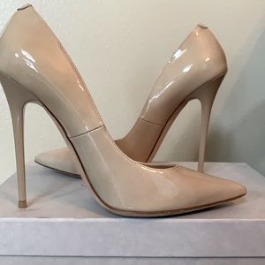 Jimmy Choo Anouk Nude Patent Leather Pointy Toe Pump